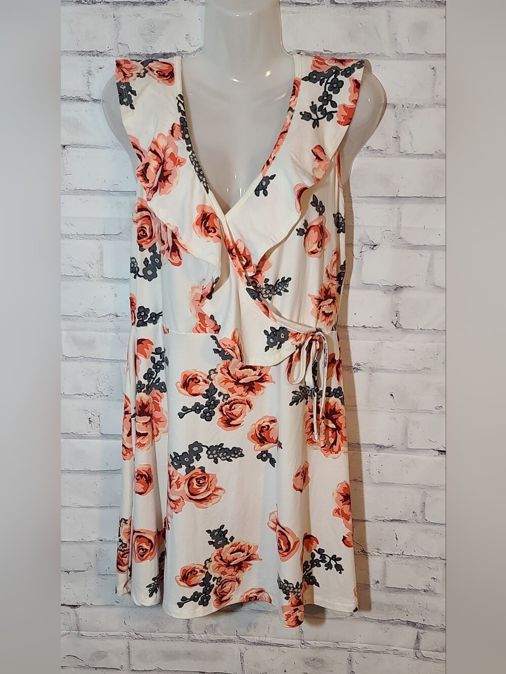 Floral V-Neck Sleeveless Faux Wrap Ruffle Tie Dress